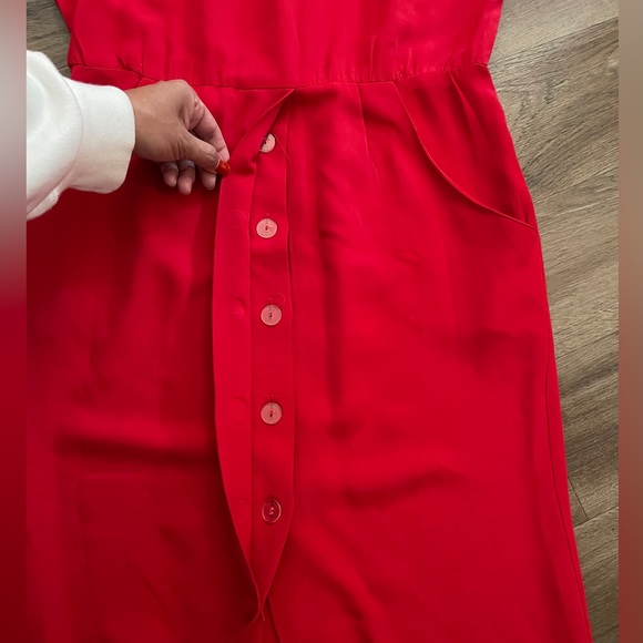 Vintage 80s PJ Klein Red Linen Button Up Back Dress. - Picture 11 of 12